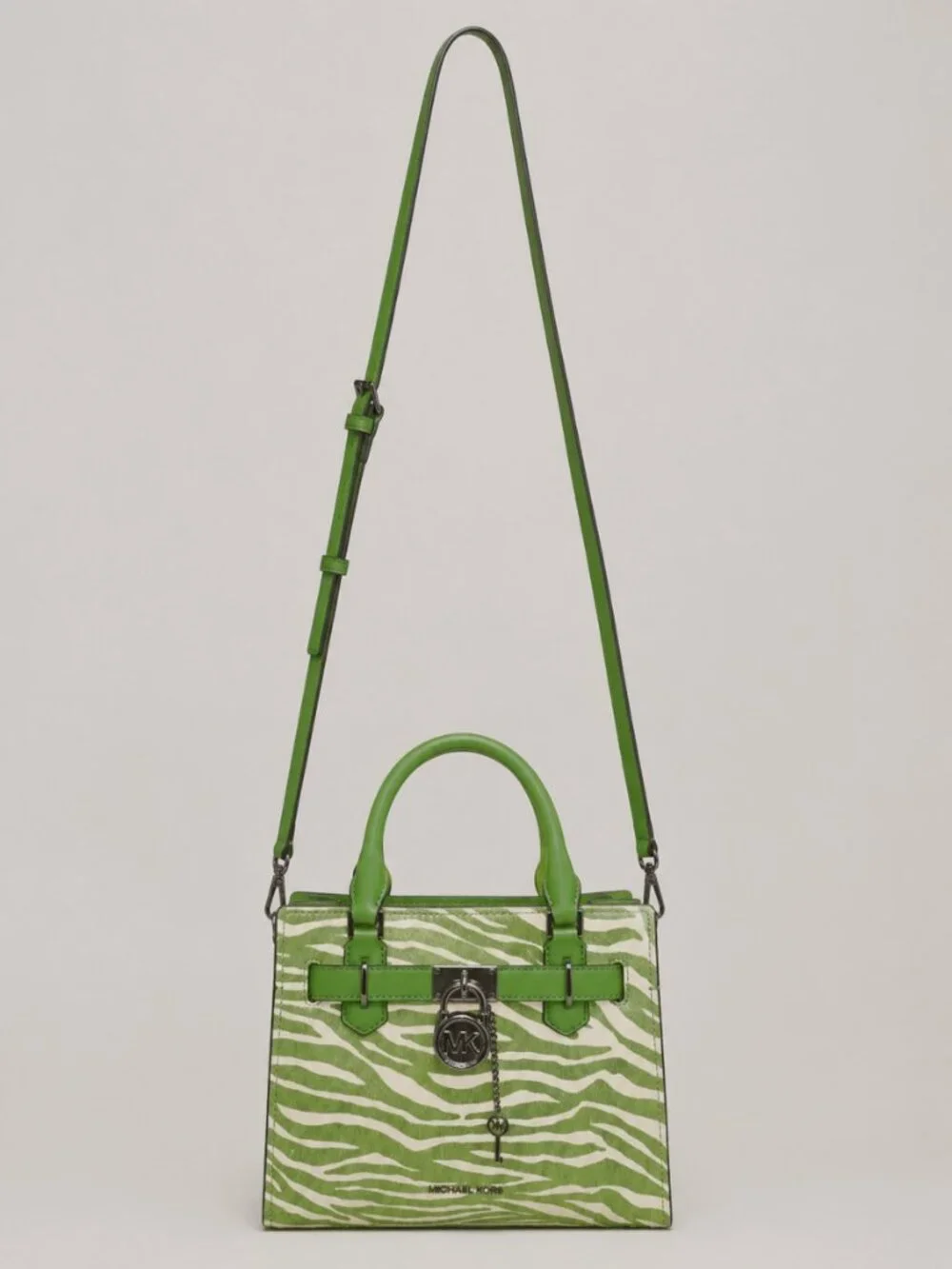 Michael Kors Hamilton Small Satchel Jungle Green Zebra Calf Hair NWT